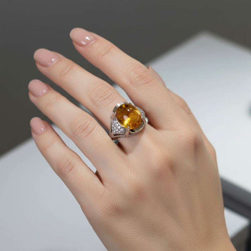 Кольцо серебряное с янтарём (243кя)