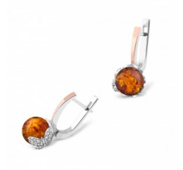 Серьги серебряные с золотом и янтарём (463ся)