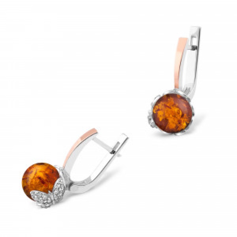 Серьги серебряные с золотом и янтарём (463ся)