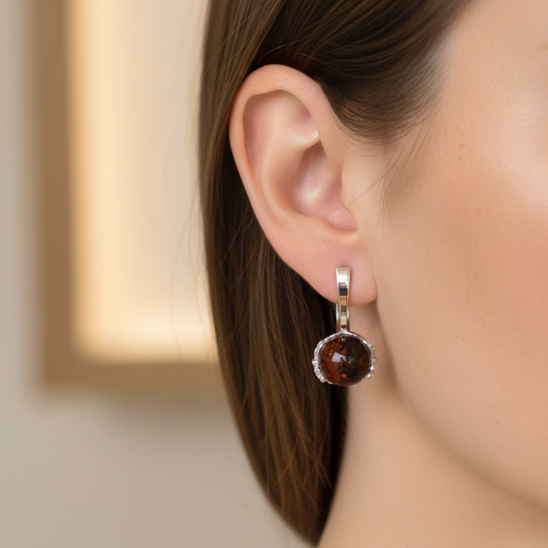 Серьги серебряные с золотом и янтарём (463ся)