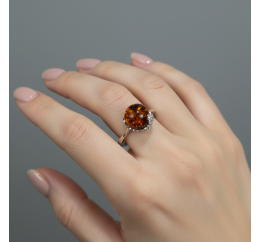 Кольцо серебряное с золотом и янтарем (463кя)