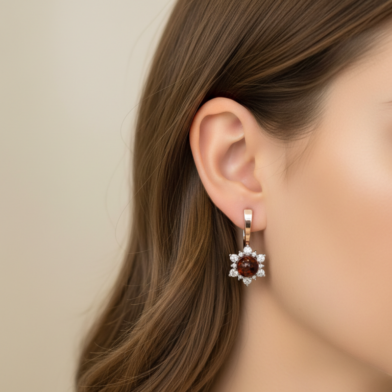 Серьги серебряные с золотом и янтарём (933ся)