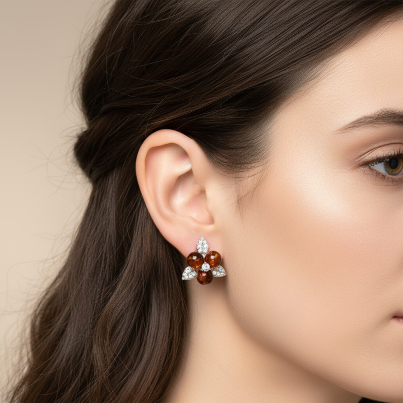 Серьги серебряные с янтарем (888ся)