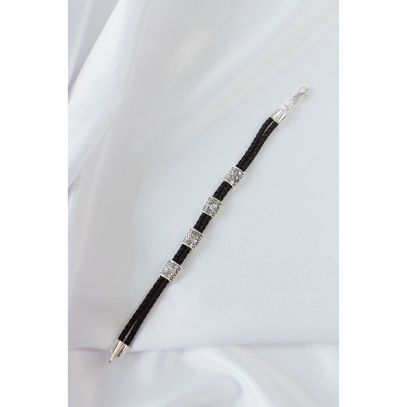 Браслет шелковый с серебряными вставками (740)