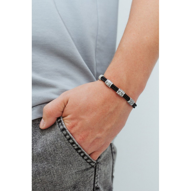 Браслет шелковый с серебряными вставками (740)