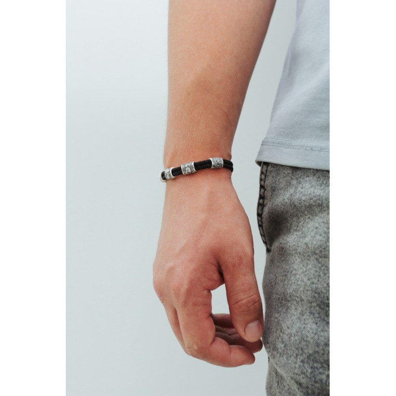 Браслет шелковый с серебряными вставками (740)