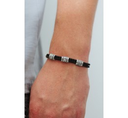 Браслет шелковый с серебряными вставками (740)