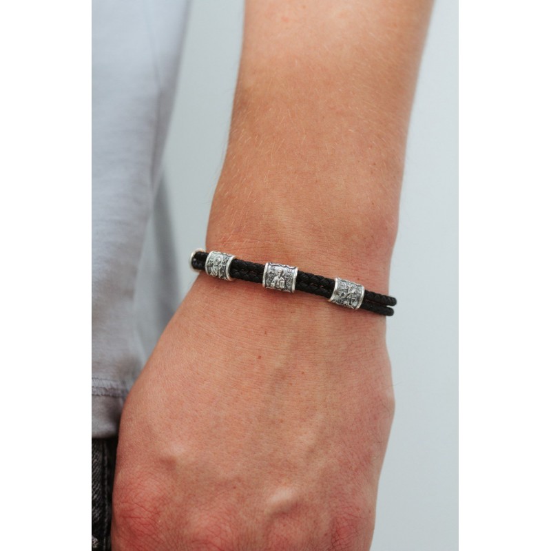 Браслет шелковый с серебряными вставками (740)