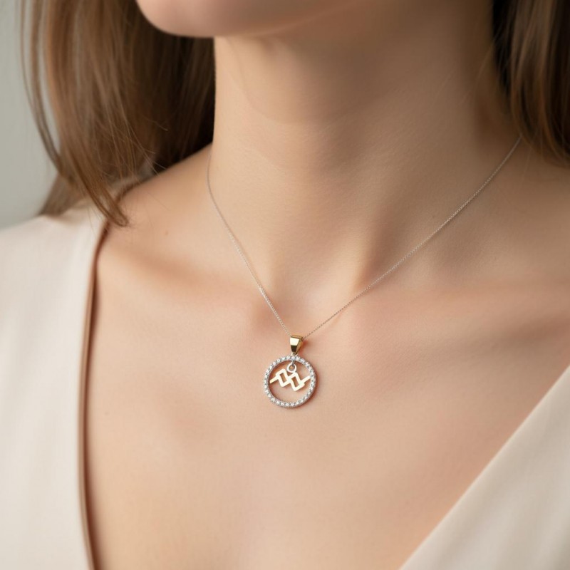 Подвес серебряный с золотом знак зодиака Водолей (054п водолей)