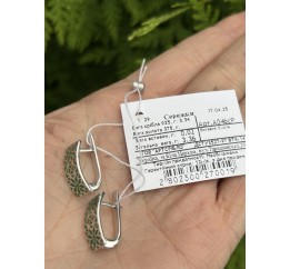 Серьги серебряные с эмалью Вышиванка зелёные (А046сз)