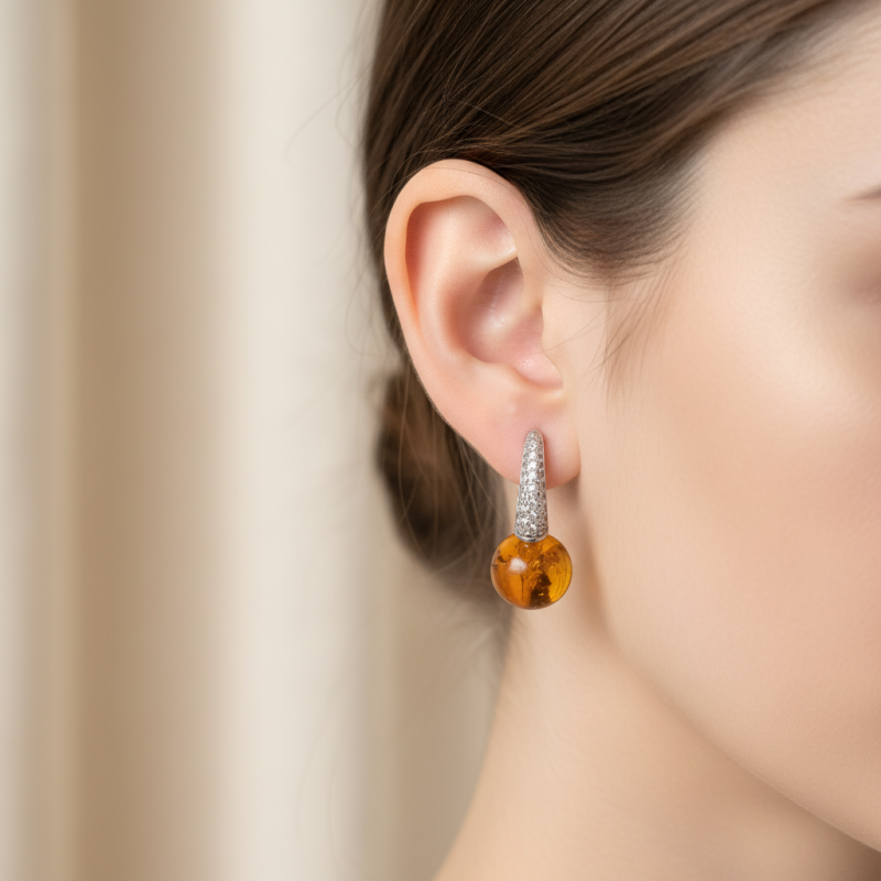 Серьги серебряные с янтарём (812ся)