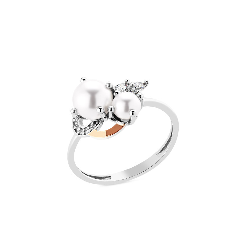 Кольцо серебряное с золотом и жемчугом (881кс)