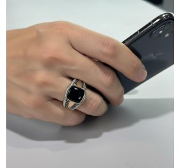 Печатка серебряная с золотом и ониксом (878з)