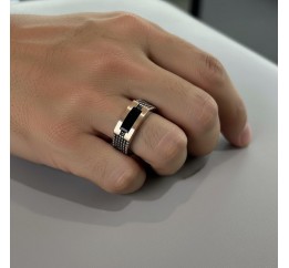 Печатка серебряная с золотом и ониксом (760з)