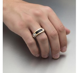 Печатка серебряная с золотом и ониксом (745з)