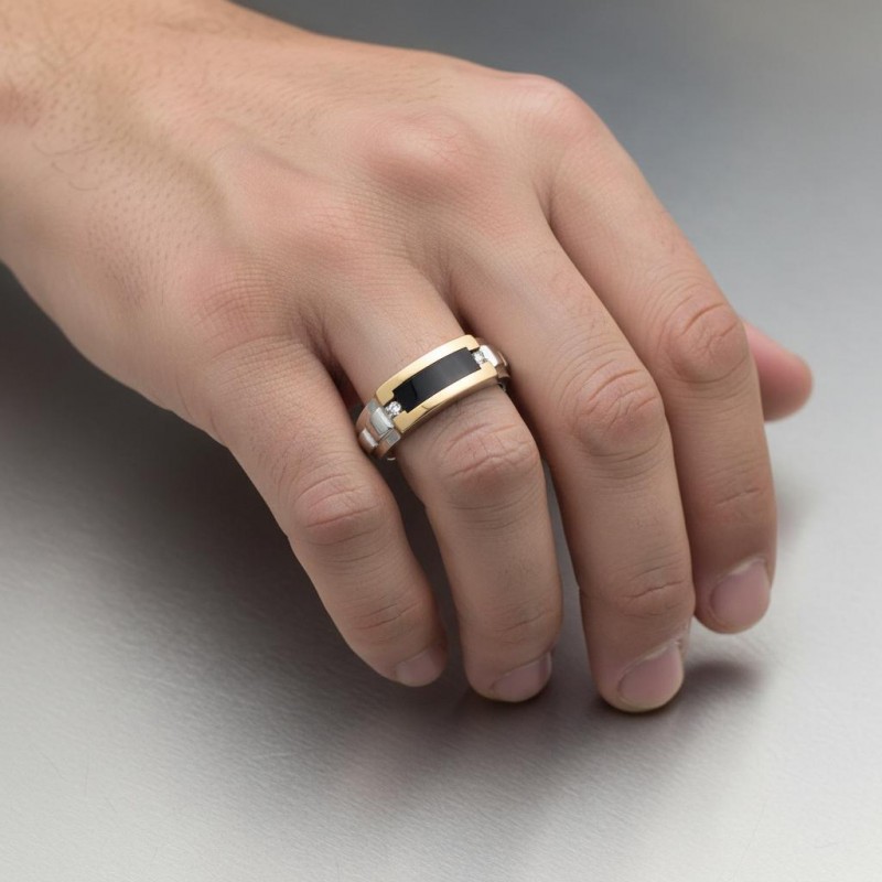 Печатка серебряная с золотом и ониксом (745з)