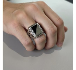 Печатка серебряная с золотом и ониксом (478з)