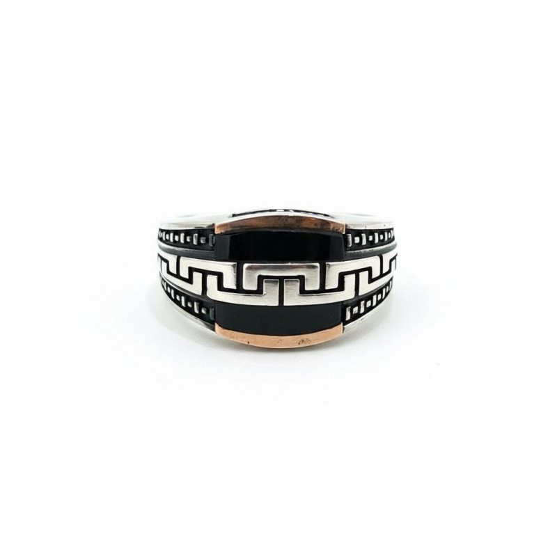 Печатка серебряная с золотом и ониксом (877з)