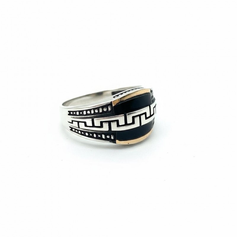 Печатка серебряная с золотом и ониксом (877з)