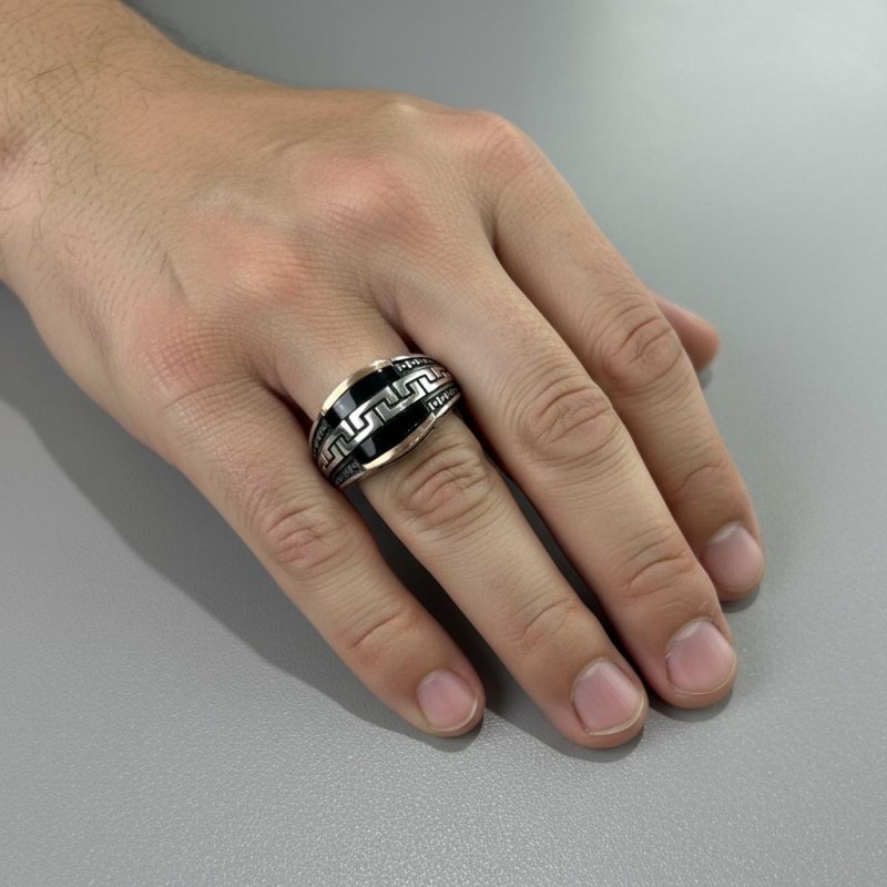 Печатка серебряная с золотом и ониксом (877з)