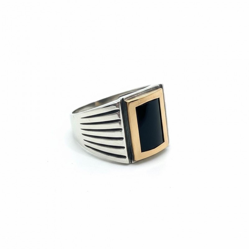 Печатка серебряная с золотом и ониксом (695з)