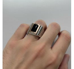 Печатка серебряная с золотом и ониксом (695з)