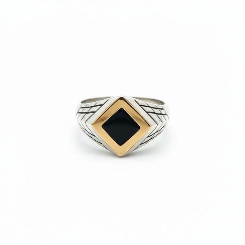 Печатка серебряная с золотом и ониксом (753з)
