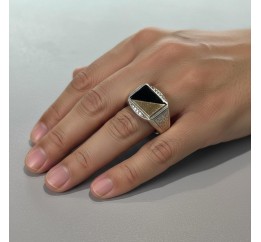 Печатка серебряная с золотом и ониксом (482з)