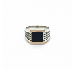 Печатка серебряная с золотом и ониксом (787з)