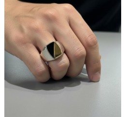 Печатка серебряная с золотом и ониксом (784з)