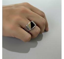 Печатка серебряная с золотом и ониксом (124з)