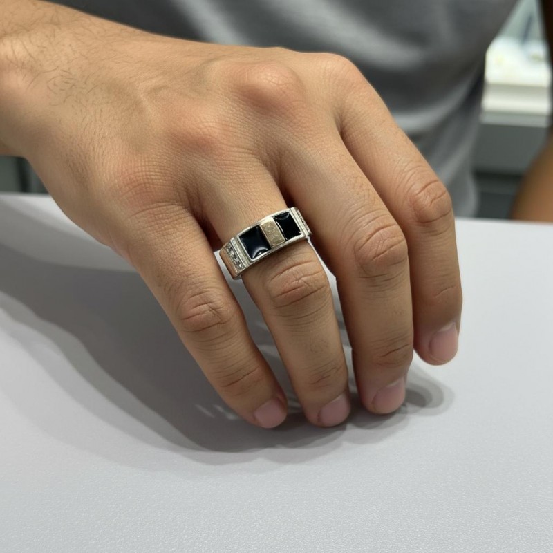 Печатка серебряная с золотом и ониксом (593з)