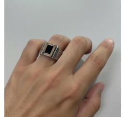 Печатка серебряная с золотом и ониксом (767з)