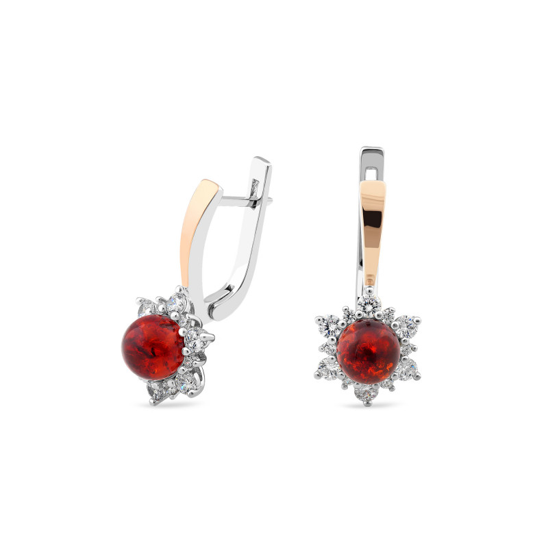 Серьги серебряные с золотом и янтарём (933ся)