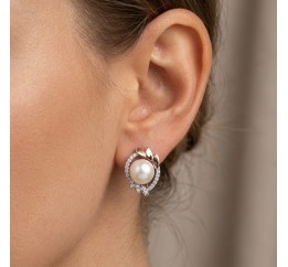 Серьги серебряные с золотом и жемчугом (782сж)