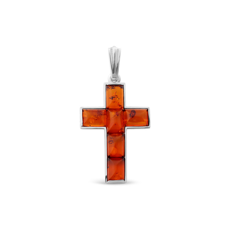 Подвес серебряный Крестик с янтарём (856п)