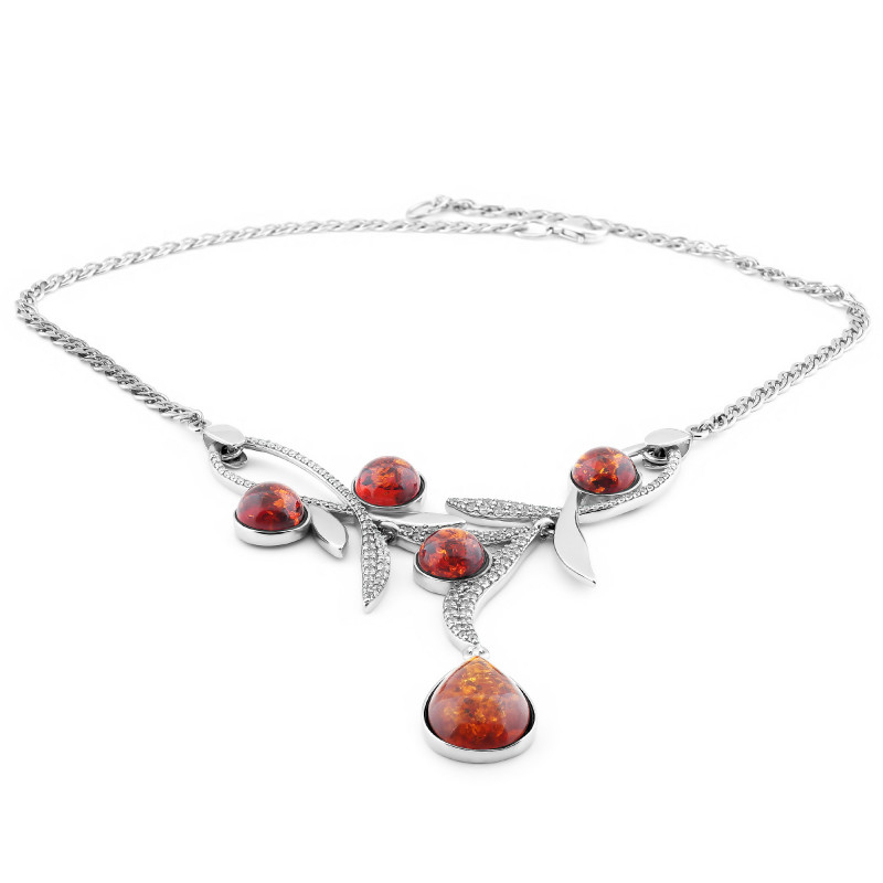 Колье серебряное с янтарем (811)