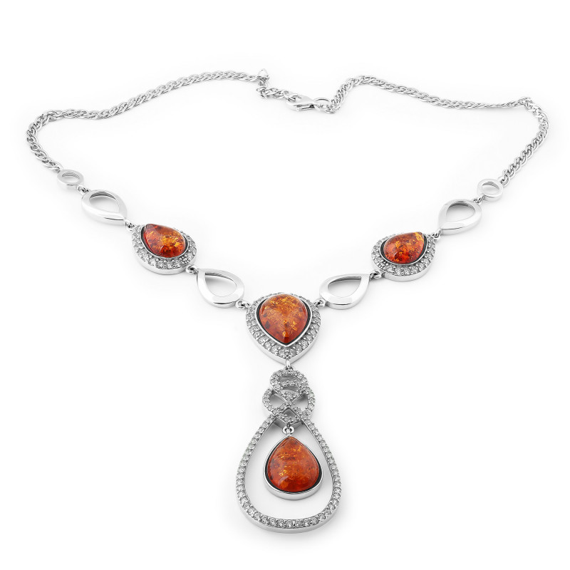 Колье серебряное с янтарем (810)