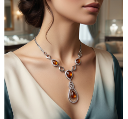 Колье серебряное с янтарем (810)