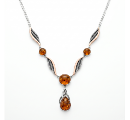 Колье серебряное с золотом и янтарем (808)