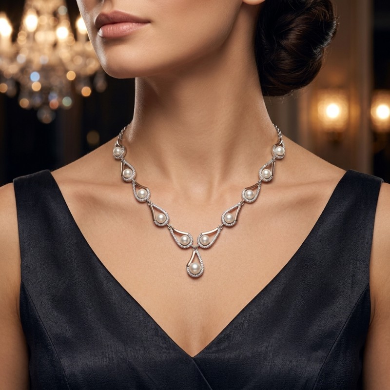 Колье серебряное с золотом и жемчугом (163к)