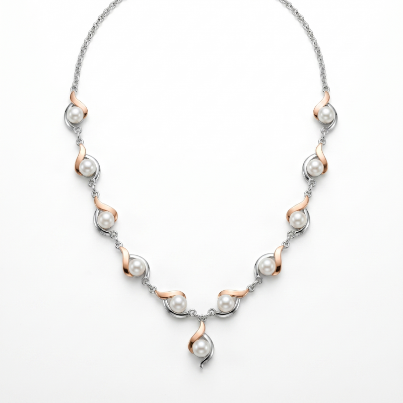 Колье серебряное с золотом и жемчугом (019)