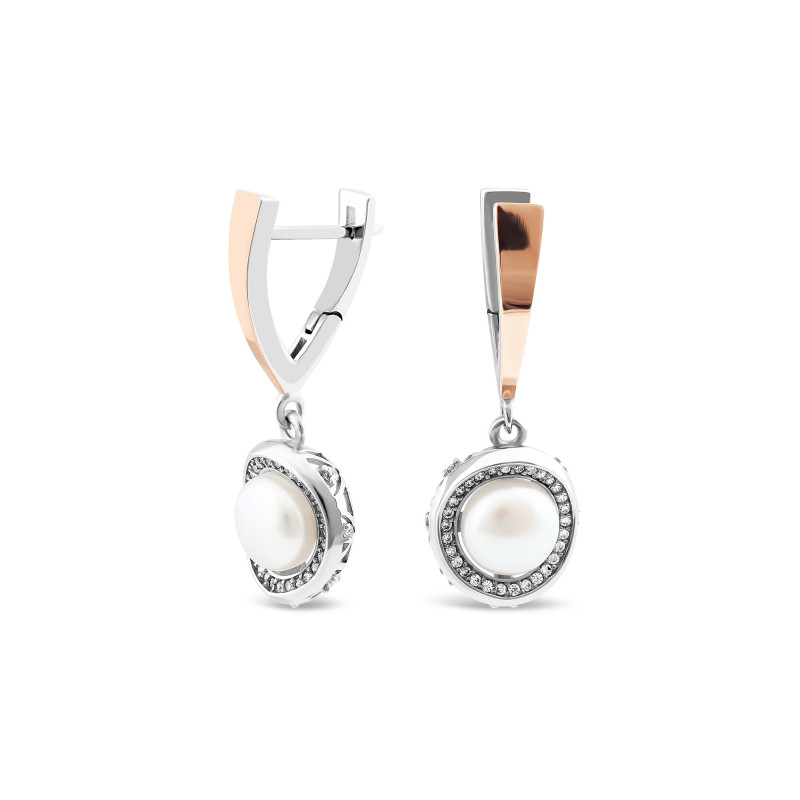 Серьги серебряные с золотом и жемчугом (786сж)