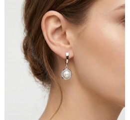 Серьги серебряные с золотом и жемчугом (786сж)