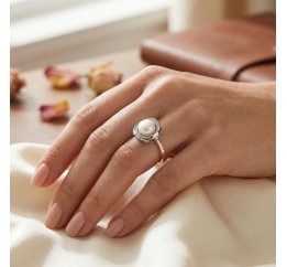 Кольцо серебряное с золотом и жемчугом (786кж)