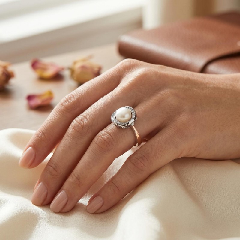 Кольцо серебряное с золотом и жемчугом (786кж)