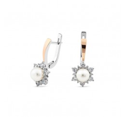 Серьги серебряные с золотом и жемчугом (933сж)