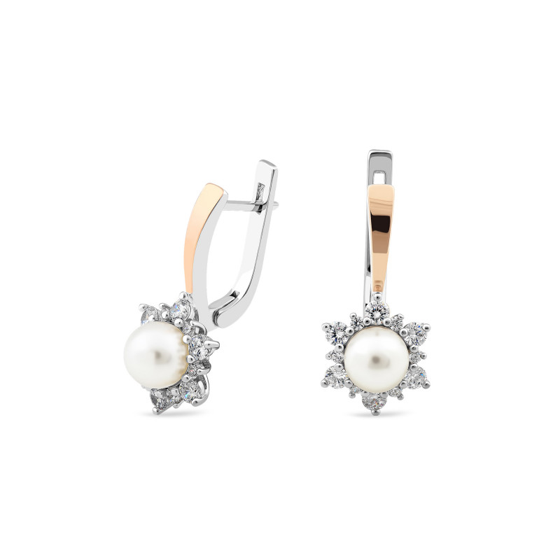 Серьги серебряные с золотом и жемчугом (933сж)