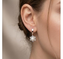 Серьги серебряные с золотом и жемчугом (933сж)