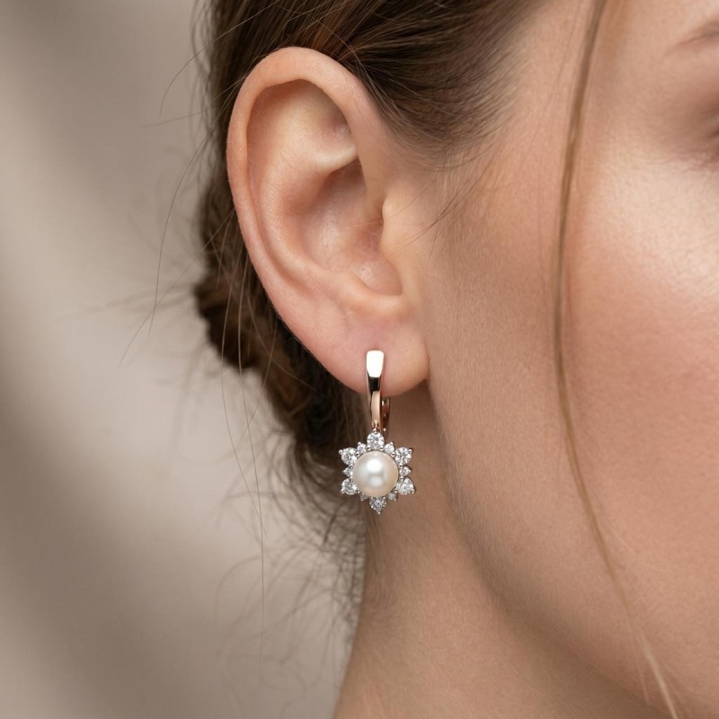 Серьги серебряные с золотом и жемчугом (933сж)